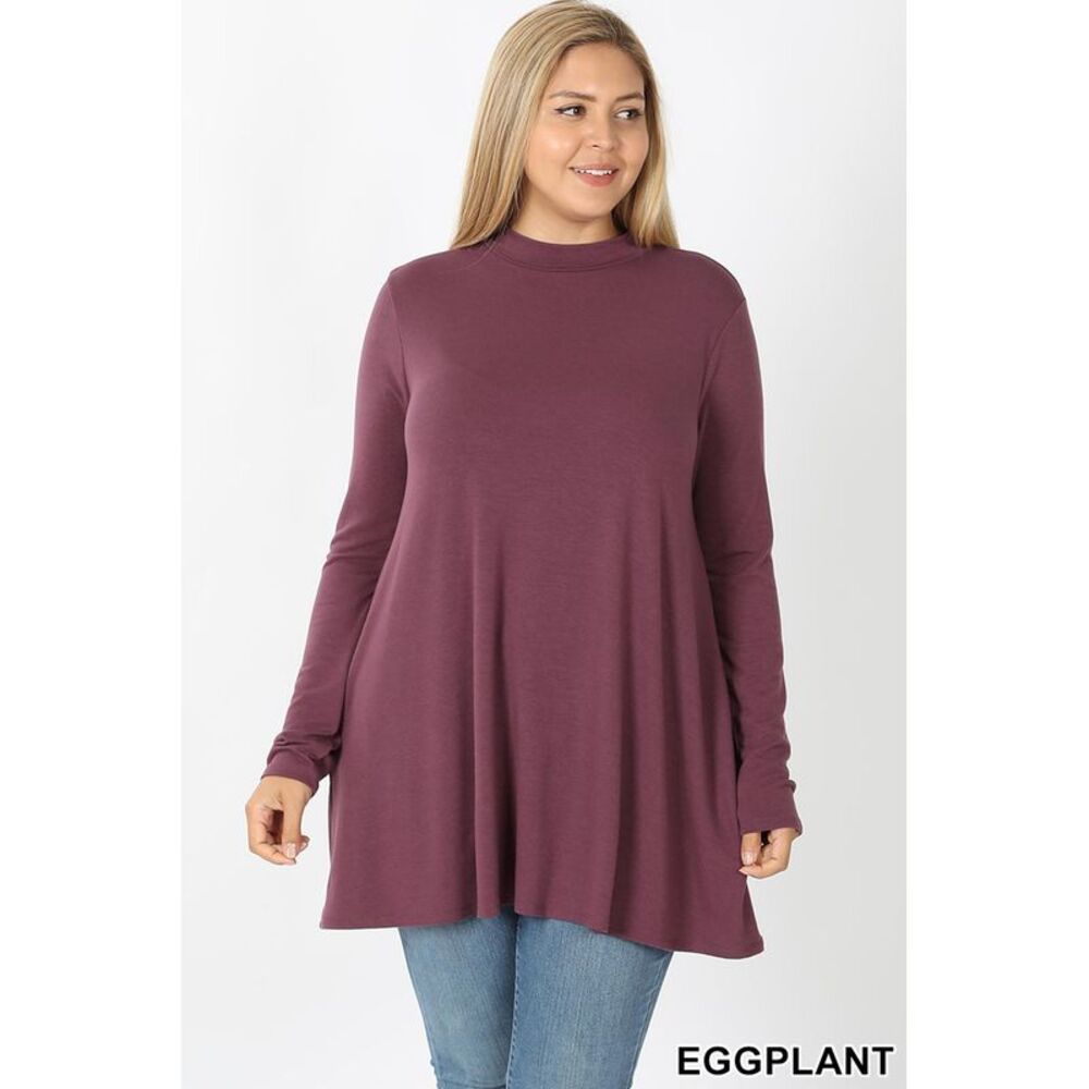 World of Leggings Long Sleeve Mock Neck Plus Size Top with Pockets